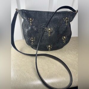 Juicy Couture Studded Sheep Skin Leather Snake Print Cross Body Black Purse Gold